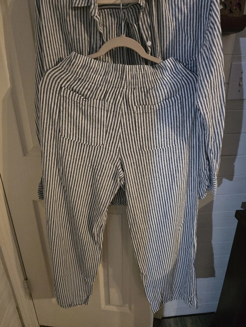 Old Navy Stripe Cotton Lounge Pants & Shirt Set - Blue/White